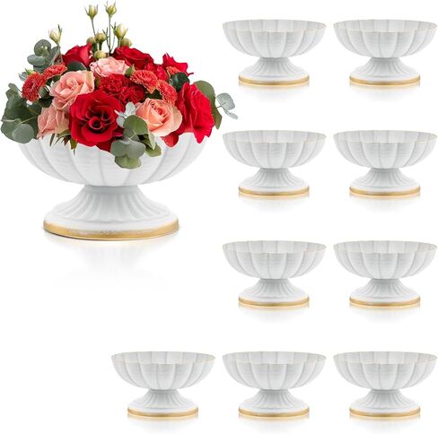 Gold Flower Vases for Centerpieces: Vintage Compote Bowl Vase for Wedding Gold Centerpieces for Table 4 Inch Small Pedestal Vase for Party Metal Urn Vase for Anniversary Home Decor Set of 10 in Saudi Arabia