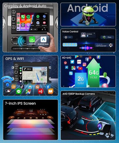 راديو ستيريو للسيارة 2G 64G لسيارة Ford F150 F250 F350 Fusion Taurus Edge Explorer مع شاشة لمس 7 بوصة 1080P مع لوحة ترخيص وكاميرا احتياطية لاسلكية Carplay Android Auto Bluetooth WiFi EQ GPS FM SWC in Saudi Arabia