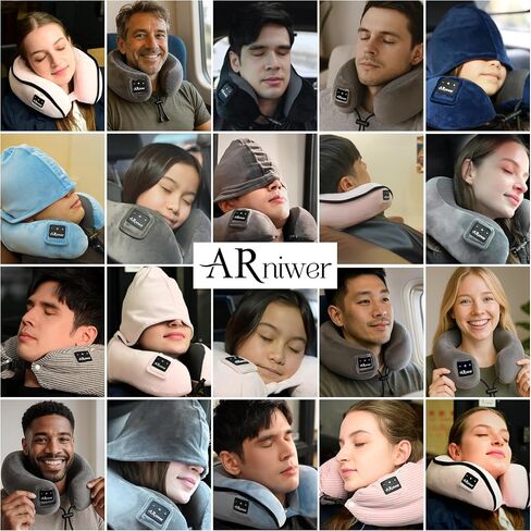 Bluetooth Music Semicircular Neck Pillow Wireless Bluetooth Speaker Suitable Airplane,Bus,Train,Car,Office,and Outdoor Camping for Sleeping, Resting The Best Travel Essentials. (Black) in Kuwait
