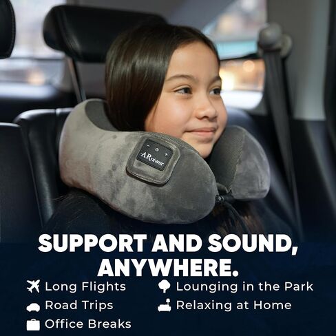 Bluetooth Music Semicircular Neck Pillow Wireless Bluetooth Speaker Suitable Airplane,Bus,Train,Car,Office,and Outdoor Camping for Sleeping, Resting The Best Travel Essentials. (Black) in Kuwait