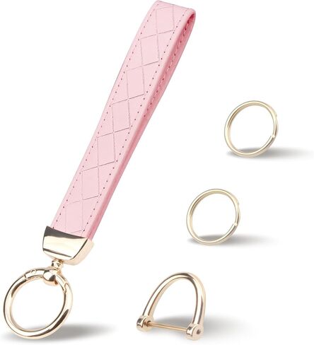 QBUC Leather Wristlet Keychain, Wrist Car Key Chain, with 2 Key Rings ＆ Anti-Lost D Ring, Key Fob Wristband for Women in Saudi Arabia
