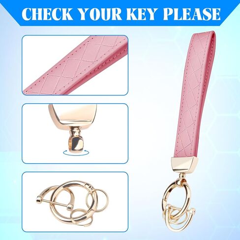 QBUC Leather Wristlet Keychain, Wrist Car Key Chain, with 2 Key Rings ＆ Anti-Lost D Ring, Key Fob Wristband for Women in Saudi Arabia