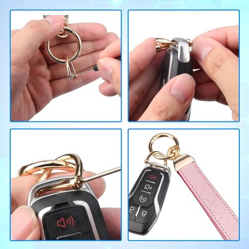 QBUC Leather Wristlet Keychain, Wrist Car Key Chain, with 2 Key Rings ＆ Anti-Lost D Ring, Key Fob Wristband for Women in Saudi Arabia