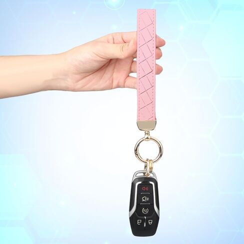 QBUC Leather Wristlet Keychain, Wrist Car Key Chain, with 2 Key Rings ＆ Anti-Lost D Ring, Key Fob Wristband for Women in Saudi Arabia