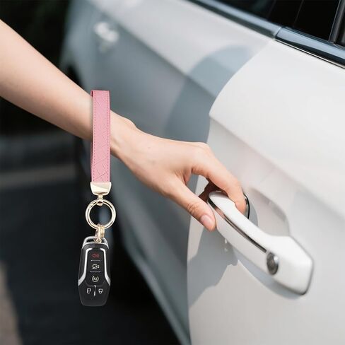 QBUC Leather Wristlet Keychain, Wrist Car Key Chain, with 2 Key Rings ＆ Anti-Lost D Ring, Key Fob Wristband for Women in Saudi Arabia