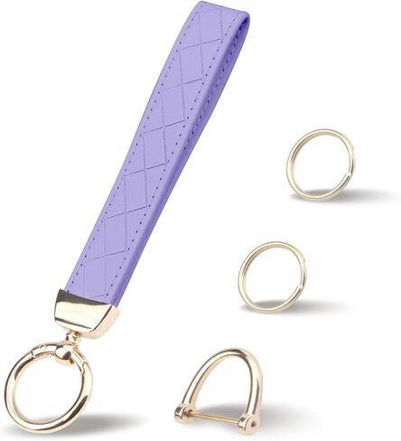 QBUC Leather Wristlet Keychain, Wrist Car Key Chain, with 2 Key Rings ＆ Anti-Lost D Ring, Key Fob Wristband for Women in Saudi Arabia