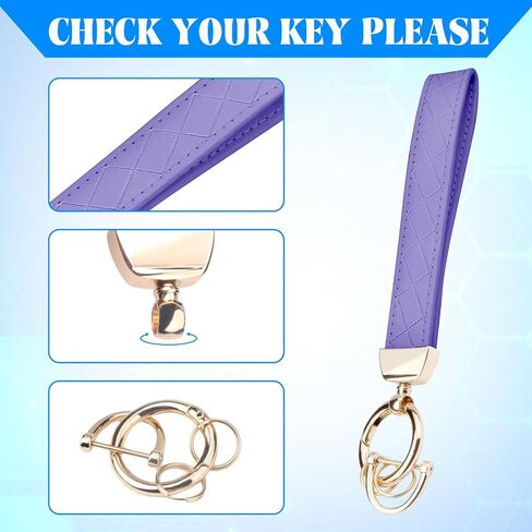 QBUC Leather Wristlet Keychain, Wrist Car Key Chain, with 2 Key Rings ＆ Anti-Lost D Ring, Key Fob Wristband for Women in Saudi Arabia