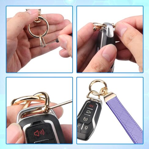 QBUC Leather Wristlet Keychain, Wrist Car Key Chain, with 2 Key Rings ＆ Anti-Lost D Ring, Key Fob Wristband for Women in Saudi Arabia