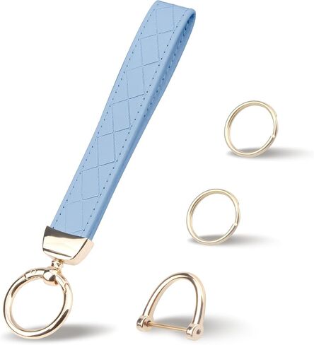 QBUC Leather Wristlet Keychain, Wrist Car Key Chain, with 2 Key Rings ＆ Anti-Lost D Ring, Key Fob Wristband for Women in Saudi Arabia
