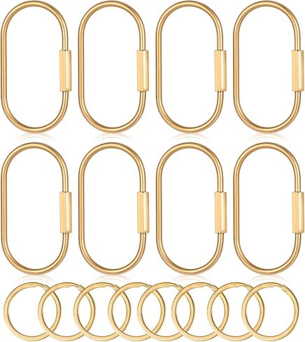 16 Pcs Locking Carabinern, Brass Key Ring, Screw Lock Keychain, Gold Key Ring with Locking Clips, Universal for Men and Women 2 Shape in Saudi Arabia