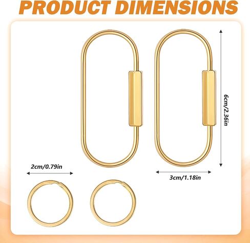 16 Pcs Locking Carabinern, Brass Key Ring, Screw Lock Keychain, Gold Key Ring with Locking Clips, Universal for Men and Women 2 Shape in Saudi Arabia