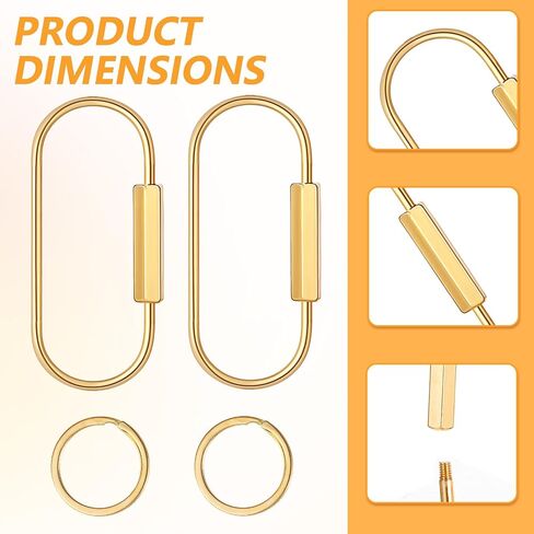 16 Pcs Locking Carabinern, Brass Key Ring, Screw Lock Keychain, Gold Key Ring with Locking Clips, Universal for Men and Women 2 Shape in Saudi Arabia