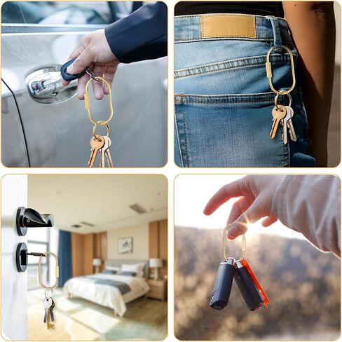 16 Pcs Locking Carabinern, Brass Key Ring, Screw Lock Keychain, Gold Key Ring with Locking Clips, Universal for Men and Women 2 Shape in Saudi Arabia
