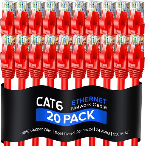 Maximm Cat 6 Ethernet Cable 3 FT ، 100 ٪ COPPER PUER ، CAT6 (20 Pack) Cable ، كابل الإنترنت وكابل التصحيح وكابل الشبكة - UTP (أسود) 3 أقدام in Kuwait