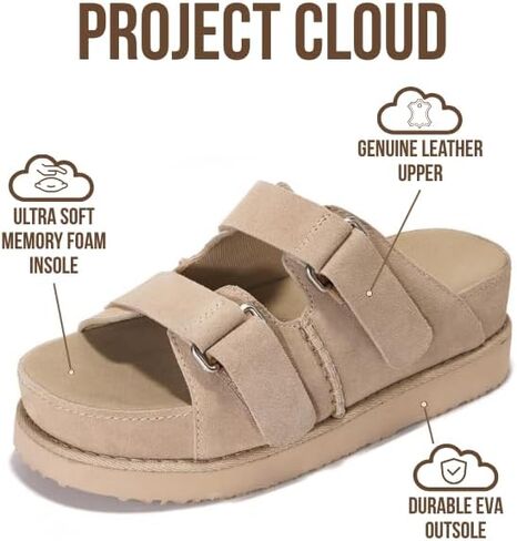 Project Cloud Leather Leather Platform Womens Sandals - Platform Platform منصة غير قابلة للانزلاق مع عروض رغوة الذاكرة - أحذية النساء الكعبات (Silverstar) in Kuwait