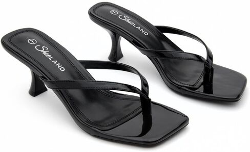 Shoe Land Kitten Heels for Women | Flip Flop Low Heels Thong Sandals | 2.75 Inch Stiletto Heeled Slides | Square Open Toe Slip-On Dressy Sandals for Summer | 2025 Trendy in Saudi Arabia