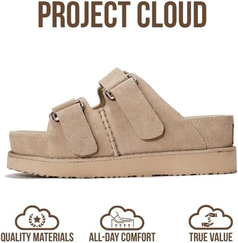 Project Cloud Leather Leather Platform Womens Sandals - Platform Platform منصة غير قابلة للانزلاق مع عروض رغوة الذاكرة - أحذية النساء الكعبات (Silverstar) in Kuwait
