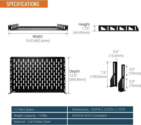 1U Rack Shelf,19 inch Rack Shelf 6 inch Depth,Rack Mount Shelf with Anti-Slip Stops,Server Rack Shelf and Network Shelf for 19 in Equipments, 55lbs Capacity of Vented 1U Shelf,No Lip(2 Pack) in Saudi Arabia