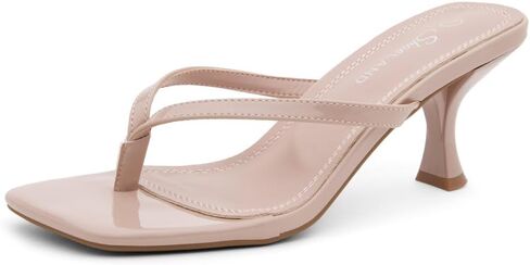 Shoe Land Kitten Heels for Women | Flip Flop Low Heels Thong Sandals | 2.75 Inch Stiletto Heeled Slides | Square Open Toe Slip-On Dressy Sandals for Summer | 2025 Trendy in Saudi Arabia