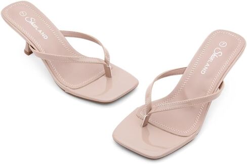 Shoe Land Kitten Heels for Women | Flip Flop Low Heels Thong Sandals | 2.75 Inch Stiletto Heeled Slides | Square Open Toe Slip-On Dressy Sandals for Summer | 2025 Trendy in Saudi Arabia