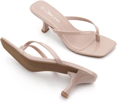 Shoe Land Kitten Heels for Women | Flip Flop Low Heels Thong Sandals | 2.75 Inch Stiletto Heeled Slides | Square Open Toe Slip-On Dressy Sandals for Summer | 2025 Trendy in Saudi Arabia