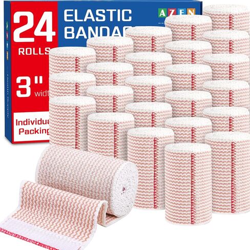 AZEN Premium 10 Pack Elastic Bandage Wrap 3 Inch, Compression Wrap Bandage for Legs, Ankle, Knee, Tummy, Body, Lymphedema Wraps for Legs, Latex-Free in Kuwait