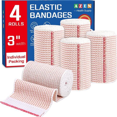 AZEN Premium 10 Pack Elastic Bandage Wrap 3 Inch, Compression Wrap Bandage for Legs, Ankle, Knee, Tummy, Body, Lymphedema Wraps for Legs, Latex-Free in Kuwait