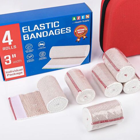 AZEN Premium 10 Pack Elastic Bandage Wrap 3 Inch, Compression Wrap Bandage for Legs, Ankle, Knee, Tummy, Body, Lymphedema Wraps for Legs, Latex-Free in Kuwait