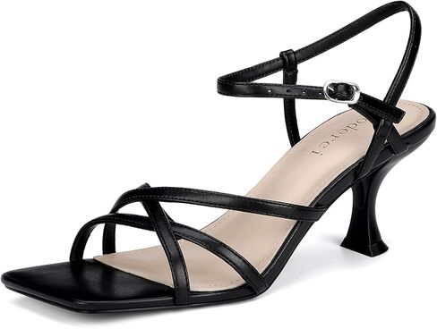 Women's Kitten Heels Strappy Square Open Toe Heels for Women Mid Ankle Strap Heeled Sandals in Kuwait