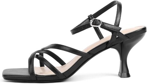 Women's Kitten Heels Strappy Square Open Toe Heels for Women Mid Ankle Strap Heeled Sandals in Kuwait