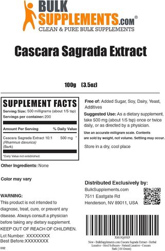 plksupplements.com Cascara Sagrada Extract - من Bark Cascara Sagrada ، مسحوق Cascara Sagrada - خالي من الغلوتين ، 500 ملغ لكل وجبة ، 250 جرام (8.8 أوقية) (حزمة 1) in Saudi Arabia