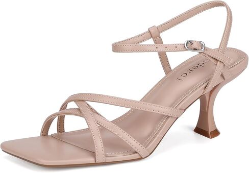 Women's Kitten Heels Strappy Square Open Toe Heels for Women Mid Ankle Strap Heeled Sandals in Kuwait