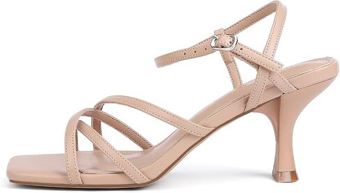 Women's Kitten Heels Strappy Square Open Toe Heels for Women Mid Ankle Strap Heeled Sandals in Kuwait