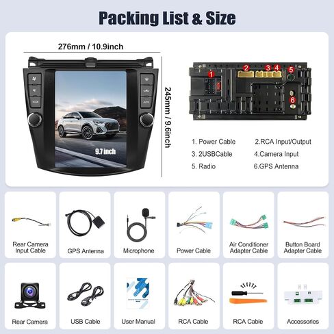 SIXWIN Android Car Stereo for Honda Accord 7th 2004-2007 9.7 Inch Touch Screen Car Radio with Wireless Carplay Android Auto Mirror Link 1G+32G GPS Navigation Bluetooth FM WiFi HiFi Backup Camera MIC in Saudi Arabia