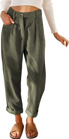 Acelitt Womens Elastic Waist Straight Leg Corduroy Pants with Pockets, S-2XL in Saudi Arabia