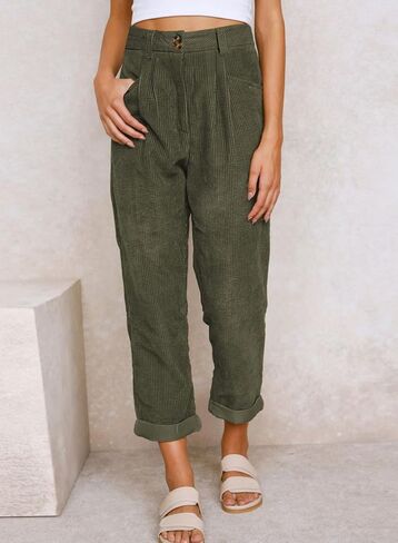 Acelitt Womens Elastic Waist Straight Leg Corduroy Pants with Pockets, S-2XL in Saudi Arabia