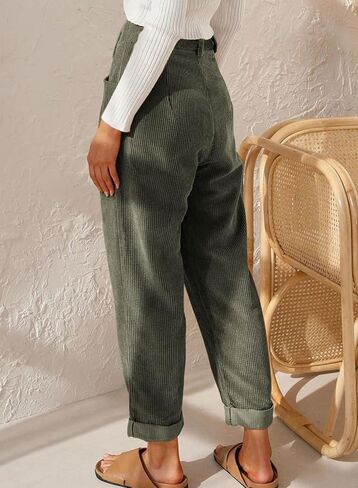 Acelitt Womens Elastic Waist Straight Leg Corduroy Pants with Pockets, S-2XL in Saudi Arabia