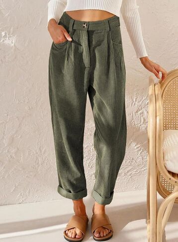 Acelitt Womens Elastic Waist Straight Leg Corduroy Pants with Pockets, S-2XL in Saudi Arabia