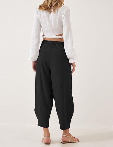 Lviefent Women Wide Leg Capri Pants Casual Elastic Waist Cropped Beach Palazzo Barrel Pants with Pockets in Saudi Arabia