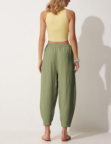 Lviefent Women Wide Leg Capri Pants Casual Elastic Waist Cropped Beach Palazzo Barrel Pants with Pockets in Saudi Arabia