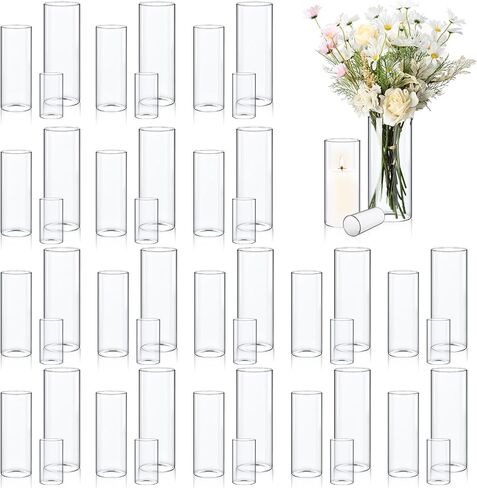 48 Pcs Glass Cylinder Vase Bulk Clear Different Sizes Candle Holder Decorative Centerpiece for Wedding Reception Home Flowers Modern Serene Spaces Living Glass Vases (4'', 6'', 8'' High) in Saudi Arabia
