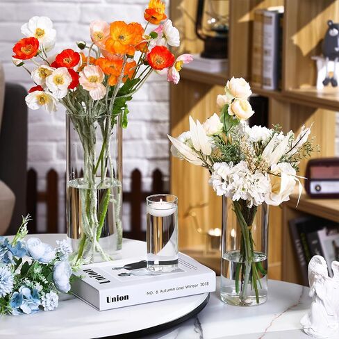 48 Pcs Glass Cylinder Vase Bulk Clear Different Sizes Candle Holder Decorative Centerpiece for Wedding Reception Home Flowers Modern Serene Spaces Living Glass Vases (4'', 6'', 8'' High) in Saudi Arabia