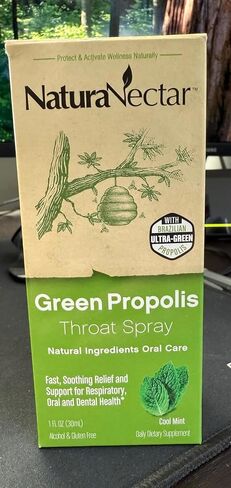 NaturaNectar Green Bee Propolis Throat Spray | Fast, Soothing Throat Care Wellness Support* | Non-Alcoholic Family Friendly Formula (2 Years and up) | Sustainable Beekeeping | Eco-Friendly (1 Pack) in Saudi Arabia