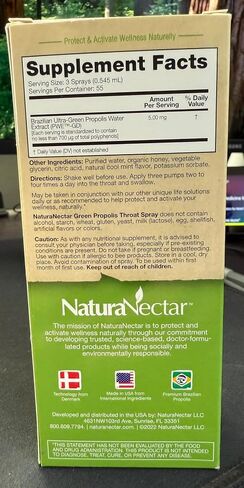 NaturaNectar Green Bee Propolis Throat Spray | Fast, Soothing Throat Care Wellness Support* | Non-Alcoholic Family Friendly Formula (2 Years and up) | Sustainable Beekeeping | Eco-Friendly (1 Pack) in Saudi Arabia