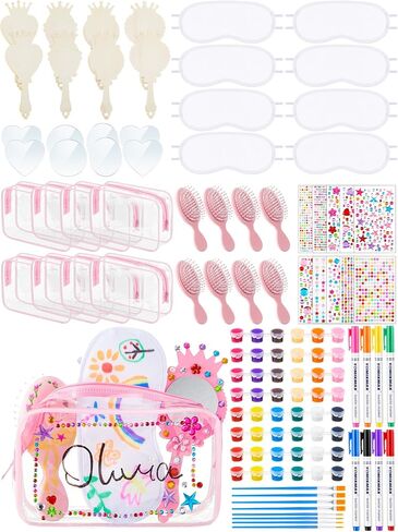 Weysat 66 Pcs Sleepover Party Supplies, 8 Eye Mask 8 Cosmetic Bag 8 Mini Hair Brush 8 Wooden Mirror 10 Gem Sticker 8 Acrylic Paint Strip Brush 8 Fabric Marker for Slumber Spa Birthday Party Supplies in Saudi Arabia