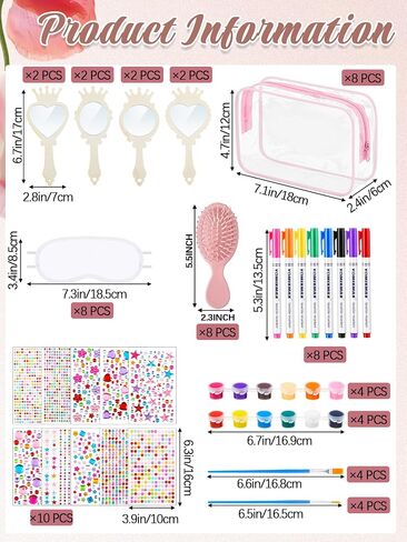 Weysat 66 Pcs Sleepover Party Supplies, 8 Eye Mask 8 Cosmetic Bag 8 Mini Hair Brush 8 Wooden Mirror 10 Gem Sticker 8 Acrylic Paint Strip Brush 8 Fabric Marker for Slumber Spa Birthday Party Supplies in Saudi Arabia
