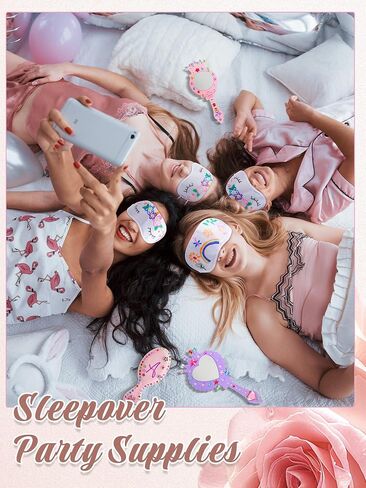 Weysat 66 Pcs Sleepover Party Supplies, 8 Eye Mask 8 Cosmetic Bag 8 Mini Hair Brush 8 Wooden Mirror 10 Gem Sticker 8 Acrylic Paint Strip Brush 8 Fabric Marker for Slumber Spa Birthday Party Supplies in Saudi Arabia