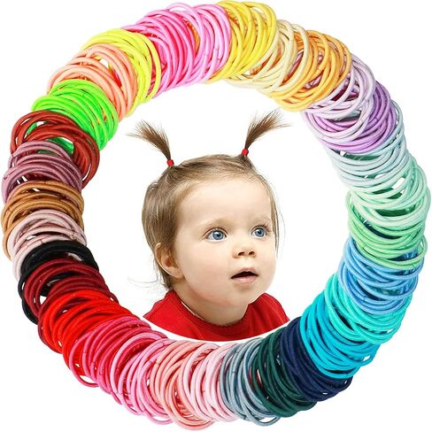 400pcs علاقات شعر متعددة الألوان ، لا حاملي ذيل حصان مرنة ، ملحقات شعر إصبع 2 سم للفتيات in Kuwait