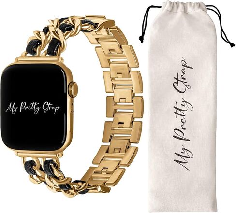 سوار My Pretty Strap باللونين الأسود والذهبي متوافق مع Apple WATCH SE Series 10 9 8 7 6 5 4 3 2 1، 38/40/41 ملم أو 42/44/45/46/49 ملم، من الفولاذ المقاوم للصدأ للنساء in Saudi Arabia