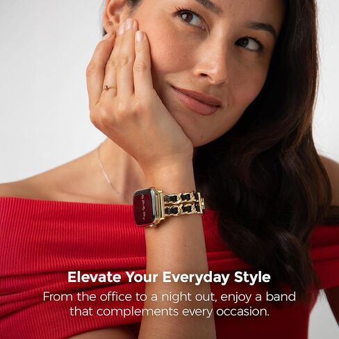 سوار My Pretty Strap باللونين الأسود والذهبي متوافق مع Apple WATCH SE Series 10 9 8 7 6 5 4 3 2 1، 38/40/41 ملم أو 42/44/45/46/49 ملم، من الفولاذ المقاوم للصدأ للنساء in Saudi Arabia